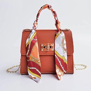 Elegant Tan Top-Handle Bag with Scarf Accent